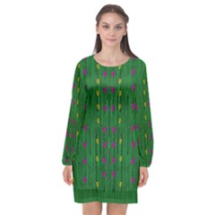 Forest Tulips Groowing To Reach The Divine Sky Pop-culture Long Sleeve Chiffon Shift Dress  by pepitasart