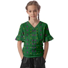 Forest Tulips Groowing To Reach The Divine Sky Pop-culture Kids  V-neck Horn Sleeve Blouse by pepitasart