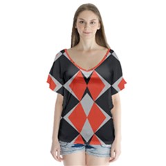 Abstract pattern geometric backgrounds   V-Neck Flutter Sleeve Top