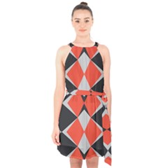 Abstract pattern geometric backgrounds   Halter Collar Waist Tie Chiffon Dress