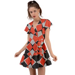 Abstract pattern geometric backgrounds   Flutter Sleeve Wrap Dress