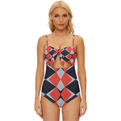 Abstract pattern geometric backgrounds   Knot Front One-Piece Swimsuit