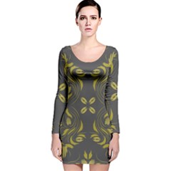 Folk flowers print Floral pattern Ethnic art Long Sleeve Velvet Bodycon Dress