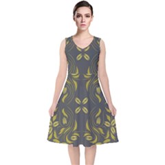 Folk flowers print Floral pattern Ethnic art V-Neck Midi Sleeveless Dress 