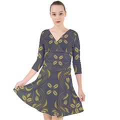 Folk flowers print Floral pattern Ethnic art Quarter Sleeve Front Wrap Dress