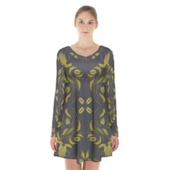 Folk flowers print Floral pattern Ethnic art Long Sleeve Velvet V-neck Dress