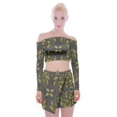 Folk flowers print Floral pattern Ethnic art Off Shoulder Top with Mini Skirt Set