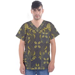 Folk flowers print Floral pattern Ethnic art Men s V-Neck Scrub Top