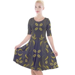 Folk flowers print Floral pattern Ethnic art Quarter Sleeve A-Line Dress