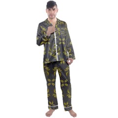 Folk flowers print Floral pattern Ethnic art Men s Long Sleeve Satin Pajamas Set