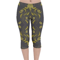 Folk flowers print Floral pattern Ethnic art Velvet Capri Leggings 