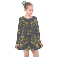 Folk flowers print Floral pattern Ethnic art Kids  Long Sleeve Dress