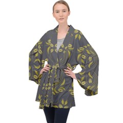 Folk Flowers Print Floral Pattern Ethnic Art Long Sleeve Velvet Kimono 