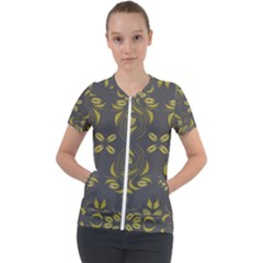 Folk flowers print Floral pattern Ethnic art Short Sleeve Zip Up Jacket