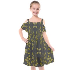 Folk flowers print Floral pattern Ethnic art Kids  Cut Out Shoulders Chiffon Dress