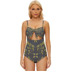 Folk flowers print Floral pattern Ethnic art Knot Front One-Piece Swimsuit