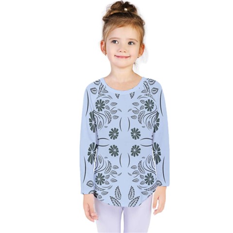 Folk Flowers Print Floral Pattern Ethnic Art Kids  Long Sleeve Tee by Eskimos