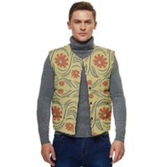 Folk Flowers Print Floral Pattern Ethnic Art Men s Short Button Up Puffer Vest	 by Eskimos