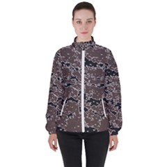 Brown And Black Abstract Vivid Texture Women s High Neck Windbreaker by dflcprintsclothing