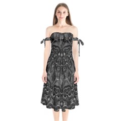 Charcoal Mandala Shoulder Tie Bardot Midi Dress by MRNStudios