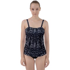 Charcoal Mandala Twist Front Tankini Set by MRNStudios