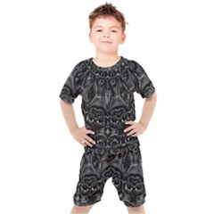 Charcoal Mandala Kids  Tee And Shorts Set by MRNStudios