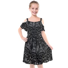 Charcoal Mandala Kids  Cut Out Shoulders Chiffon Dress by MRNStudios