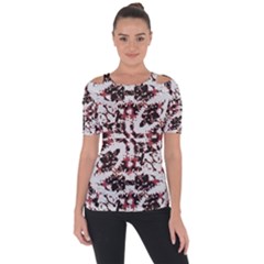 Texture Mosaic Abstract Design Shoulder Cut Out Short Sleeve Top