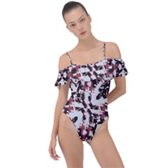 Texture Mosaic Abstract Design Frill Detail One Piece Swimsuit