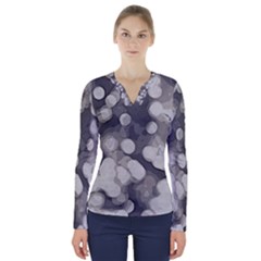 Gray Circles Of Light V-neck Long Sleeve Top by DimitriosArt