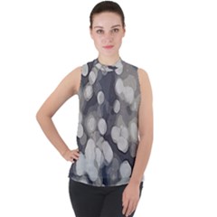 Gray Circles Of Light Mock Neck Chiffon Sleeveless Top by DimitriosArt