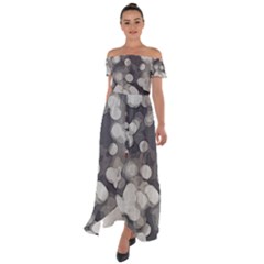 Gray Circles Of Light Off Shoulder Open Front Chiffon Dress by DimitriosArt