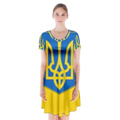 Flag Of Ukraine With Coat Of Arms Short Sleeve V-neck Flare Dress by abbeyz71