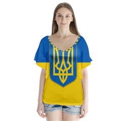 Flag Of Ukraine With Coat Of Arms V-neck Flutter Sleeve Top by abbeyz71