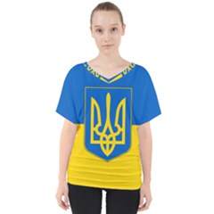 Flag Of Ukraine With Coat Of Arms V-neck Dolman Drape Top by abbeyz71