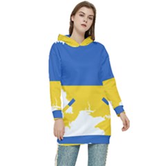 Ukraine Flag Map Women s Long Oversized Pullover Hoodie