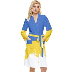 Ukraine Flag Map Long Sleeve Velour Robe