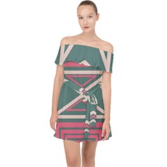 Abstract Pattern Geometric Backgrounds   Off Shoulder Chiffon Dress by Eskimos