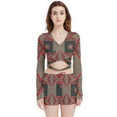 Abstract Pattern Geometric Backgrounds   Velvet Wrap Crop Top And Shorts Set by Eskimos