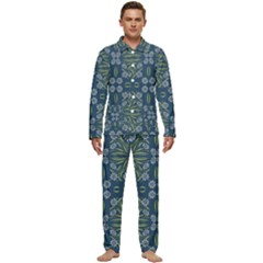 Folk flowers print Floral pattern Ethnic art Men s Long Sleeve Velvet Pocket Pajamas Set