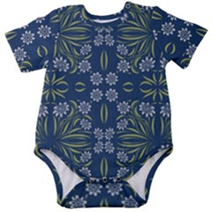 Folk Flowers Print Floral Pattern Ethnic Art Baby Short Sleeve Onesie Bodysuit by Eskimos