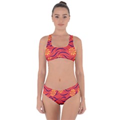 Folk Flowers Print Floral Pattern Ethnic Art Criss Cross Bikini Set by Eskimos