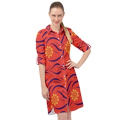 Folk flowers print Floral pattern Ethnic art Long Sleeve Mini Shirt Dress