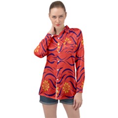 Folk flowers print Floral pattern Ethnic art Long Sleeve Satin Shirt