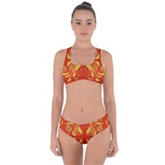 Folk Flowers Print Floral Pattern Ethnic Art Criss Cross Bikini Set by Eskimos