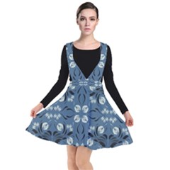 Folk Flowers Print Floral Pattern Ethnic Art Plunge Pinafore Dress