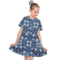 Folk Flowers Print Floral Pattern Ethnic Art Kids  Short Sleeve Shirt Dress by Eskimos