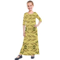 Folk Flowers Print Floral Pattern Ethnic Art Kids  Quarter Sleeve Maxi Dress by Eskimos