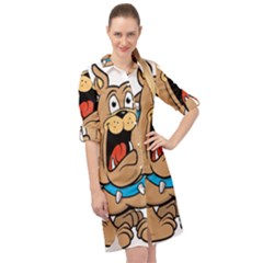 Bulldog-cartoon-illustration-11650862 Long Sleeve Mini Shirt Dress by jellybeansanddinosaurs