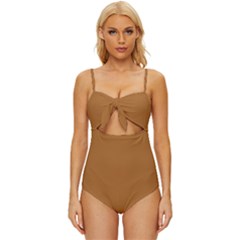 Sudan Brown Knot Front One-piece Swimsuit by retrotoomoderndesigns